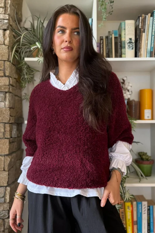 Lola Boucle Slouch Knit Burgundy
